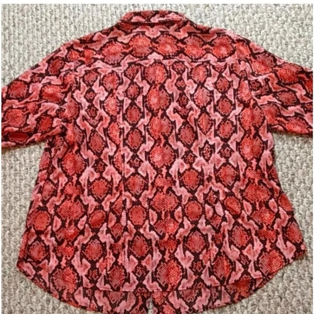 MICHAEL KORS silky red/copper snake print button down blouse sz 3X